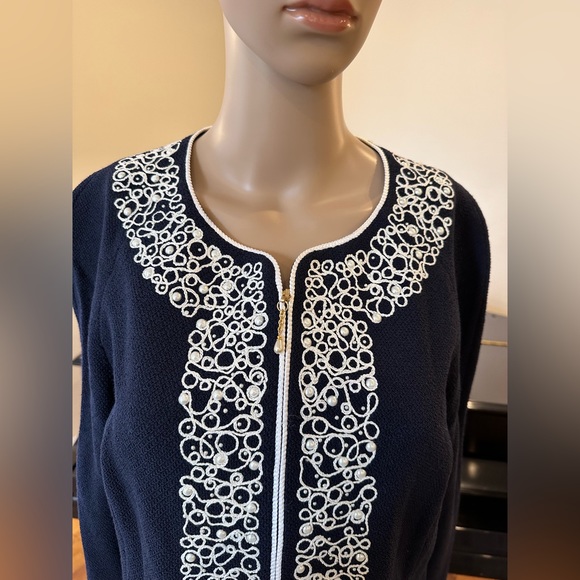NWT Luxury Rare St John Collection Navy Pearl Embelished Cardigan/Jacket - Picture 11 of 17